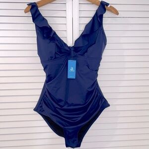Cupshe One Piece Swimsuit NWT Large Tummy Control Royal Blue Ruffled